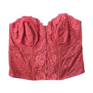 Curvation Burgundy Lace Bustier Corset Top 40D Boning Red Sexy Underwire